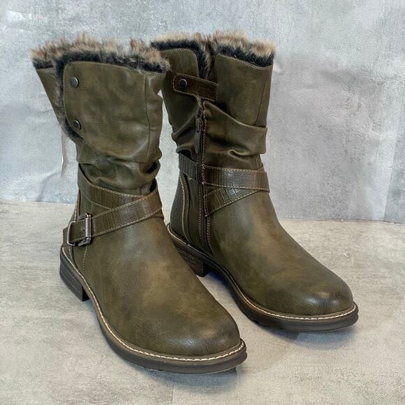 GC. SHOES Olive Bailey Faux Fur Inside Zip Round-Toe Block Heel Boots SZ 9 - Picture 3 of 7